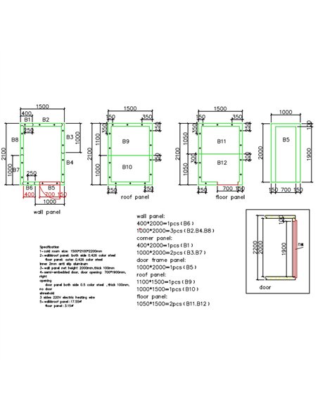 Cold Room 1500×2100×2200mm with 1hp Wall-Mounted Monoblock Refrigeration Unit (Chiller, +2°C to +12°C) | Stalwart DA-COLDROOM152