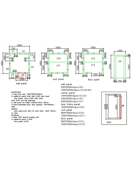 Cold Room 1800×1800×2200mm with 1hp Wall-Mounted Monoblock Refrigeration Unit (Chiller, +2°C to +12°C) | Stalwart DA-COLDROOM181