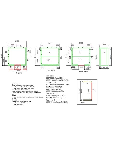 Cold Room 2100×2100×2200mm with 1hp Wall-Mounted Monoblock Refrigeration Unit (Chiller, +2°C to +12°C) | Stalwart DA-COLDROOM212