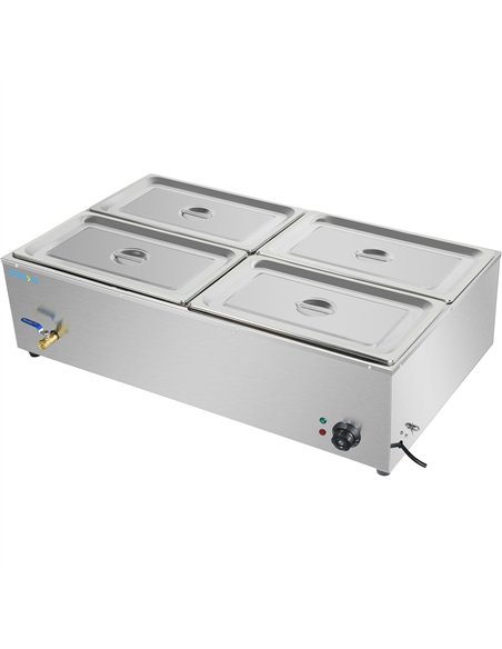 Commercial XL Bain Marie with Drain Tap 4xGN1/1 1100x700x280mm | Stalwart DA-HB4XL