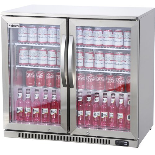 Commercial Back Bar Cooler 191 Litres 2 Hinged Glass Doors Stainless Steel 1000x650x960mm | Stalwart DA-BBC2HS