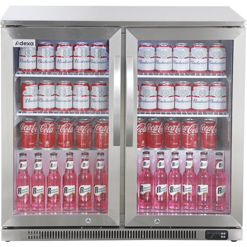Commercial Back Bar Cooler 191 Litres 2 Hinged Glass Doors Stainless Steel 1000x650x960mm | Stalwart DA-BBC2HS