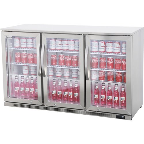 Commercial Back Bar Cooler 295 Litres 3 Hinged Glass Doors Stainless Steel 1440x650x960mm | Stalwart DA-BBC3HS