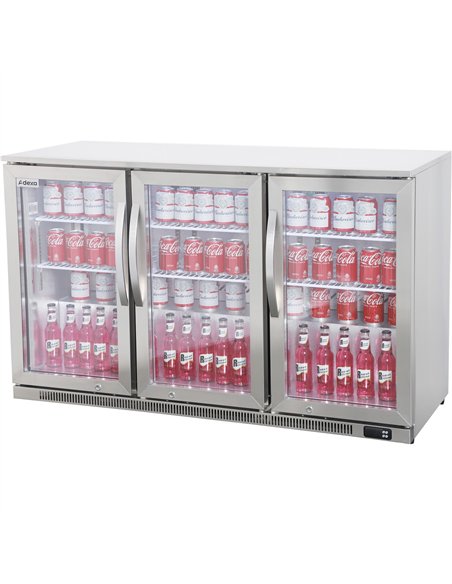 Commercial Back Bar Cooler 295 Litres 3 Hinged Glass Doors Stainless Steel 1440x650x960mm | Stalwart DA-BBC3HS
