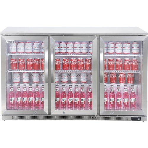Commercial Back Bar Cooler 295 Litres 3 Hinged Glass Doors Stainless Steel 1440x650x960mm | Stalwart DA-BBC3HS