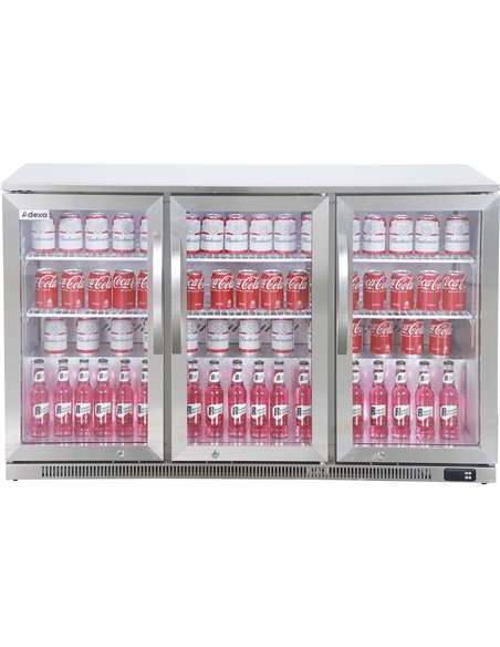 Commercial Back Bar Cooler 295 Litres 3 Hinged Glass Doors Stainless Steel 1440x650x960mm | Stalwart DA-BBC3HS