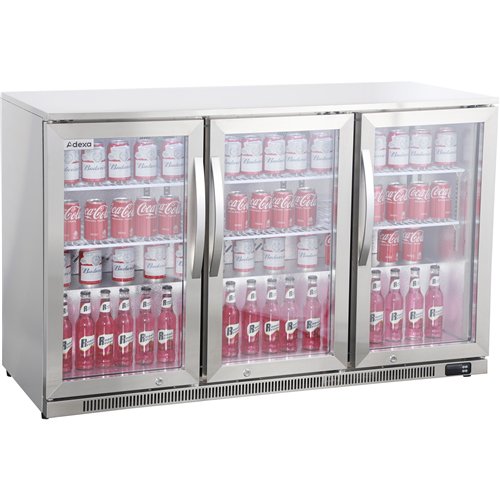 Commercial Back Bar Cooler 295 Litres 3 Hinged Glass Doors Stainless Steel 1440x650x960mm | Stalwart DA-BBC3HS