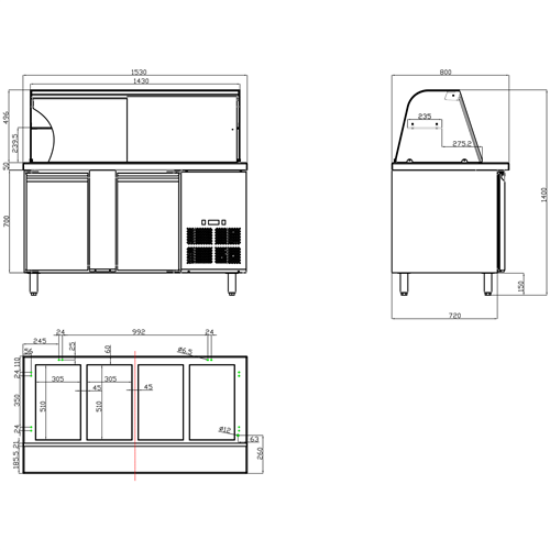 Refrigerated Counter with Display 4xGN1/1 | Stalwart DA-THSAI158
