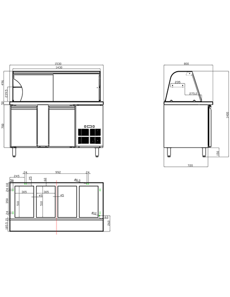 Refrigerated Counter with Display 4xGN1/1 | Stalwart DA-THSAI158