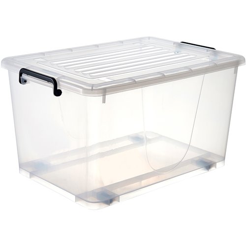 Plastic Storage Box with Wheels &amp Lid &amp Clips 50 litre 560x390x310mm Polypropylene | Stalwart DA-S1050x1