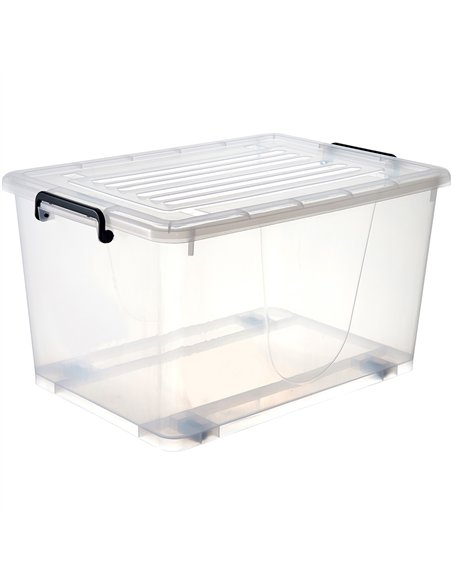 Plastic Storage Box with Wheels &amp Lid &amp Clips 50 litre 560x390x310mm Polypropylene | Stalwart DA-S1050x1