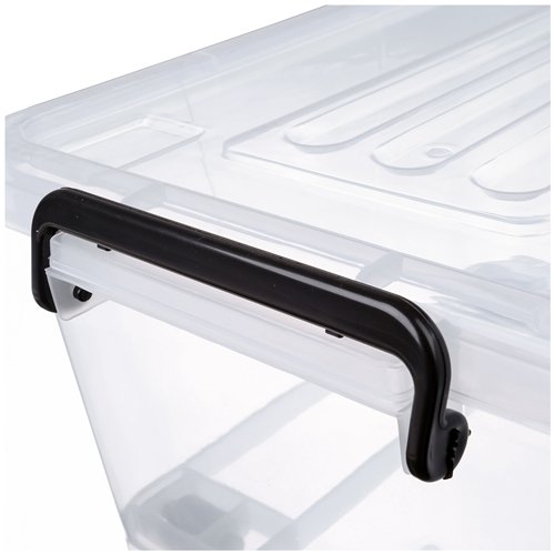 Plastic Storage Box with Wheels &amp Lid &amp Clips 50 litre 560x390x310mm Polypropylene | Stalwart DA-S1050x1