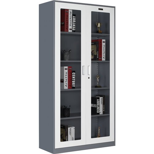 Professional Filing Cabinet with Glass Door 900x390x1800mm Gray-White | Stalwart DA-HDWSB02