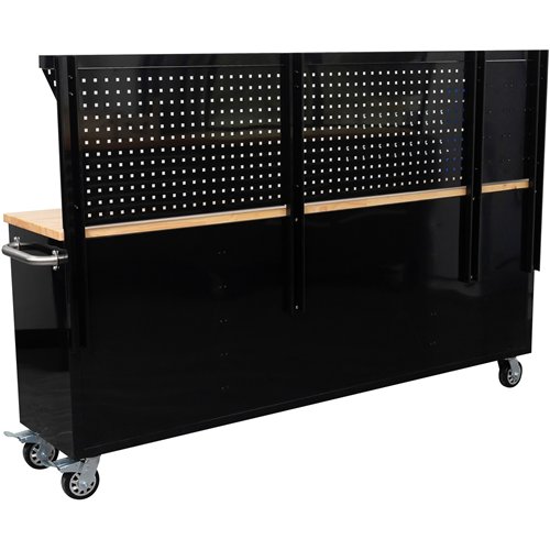Widebody Heavy Duty 84&quot Steel Rolling Tool Chest with Wooden Worktop &amp Pegboard Back Panel 10 Drawers 1 Side Cabinet 2284