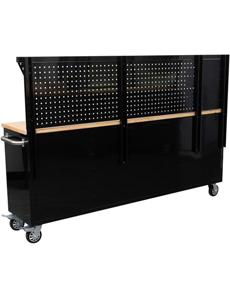 Widebody Heavy Duty 84&quot Steel Rolling Tool Chest with Wooden Worktop &amp Pegboard Back Panel 10 Drawers 1 Side Cabinet 2284
