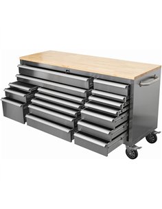 Widebody Heavy Duty 72&quot Stainless Steel Rolling Tool Chest with Wooden Worktop 17 Drawers 1978x610x1000mm Silver | Stalwart  2