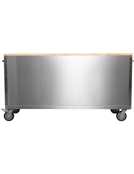 Widebody Heavy Duty 72&quot Stainless Steel Rolling Tool Chest with Wooden Worktop 17 Drawers 1978x610x1000mm Silver | Stalwart 