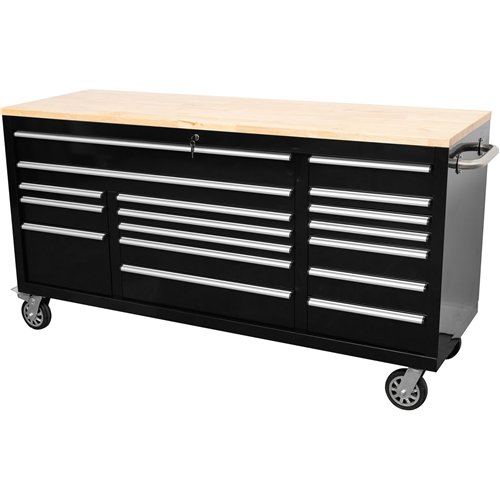 Widebody Heavy Duty 72&quot Steel Rolling Tool Chest with Wooden Worktop 17 Drawers 1978x610x1000mm Black | Stalwart DA-YZM108