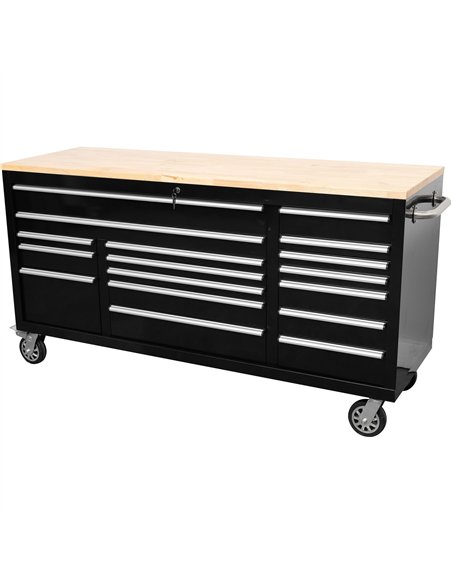 Widebody Heavy Duty 72&quot Steel Rolling Tool Chest with Wooden Worktop 17 Drawers 1978x610x1000mm Black | Stalwart DA-YZM108