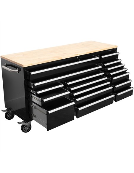 Widebody Heavy Duty 72&quot Steel Rolling Tool Chest with Wooden Worktop 17 Drawers 1978x610x1000mm Black | Stalwart DA-YZM108