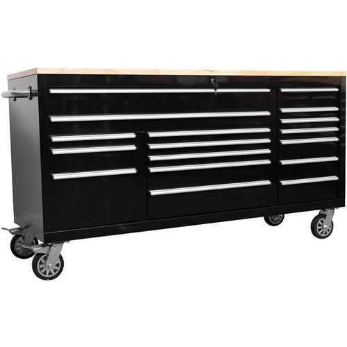 Widebody Heavy Duty 72&quot Steel Rolling Tool Chest with Wooden Worktop 17 Drawers 1978x610x1000mm Black | Stalwart DA-YZM108