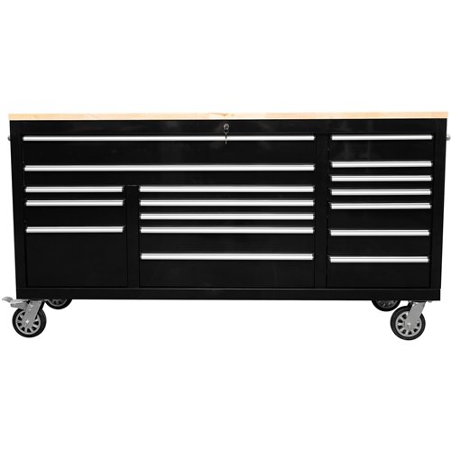 Widebody Heavy Duty 72&quot Steel Rolling Tool Chest with Wooden Worktop 17 Drawers 1978x610x1000mm Black | Stalwart DA-YZM108