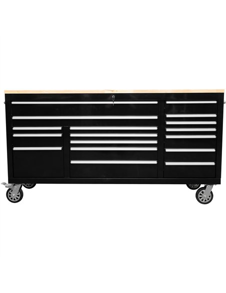 Widebody Heavy Duty 72&quot Steel Rolling Tool Chest with Wooden Worktop 17 Drawers 1978x610x1000mm Black | Stalwart DA-YZM108