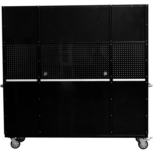 Heavy Duty 72&quot Steel Rolling Tool Chest with Wooden Worktop &amp Upper Cabinet &amp Pegboard 15 Drawers 1978x515x1828mm Blac