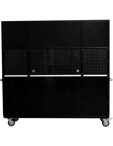Heavy Duty 72&quot Steel Rolling Tool Chest with Wooden Worktop &amp Upper Cabinet &amp Pegboard 15 Drawers 1978x515x1828mm Blac