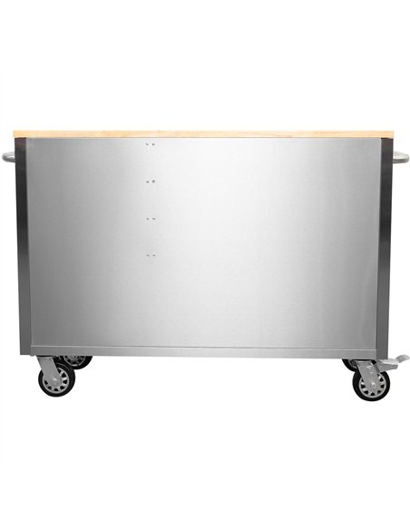 Heavy Duty 48&quot Stainless Steel Rolling Tool Chest with Wooden Worktop 10 Drawers 1369x486x909mm Silver | Stalwart DA-YZM122