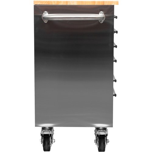 Heavy Duty 48&quot Stainless Steel Rolling Tool Chest with Wooden Worktop 10 Drawers 1369x486x909mm Silver | Stalwart DA-YZM122