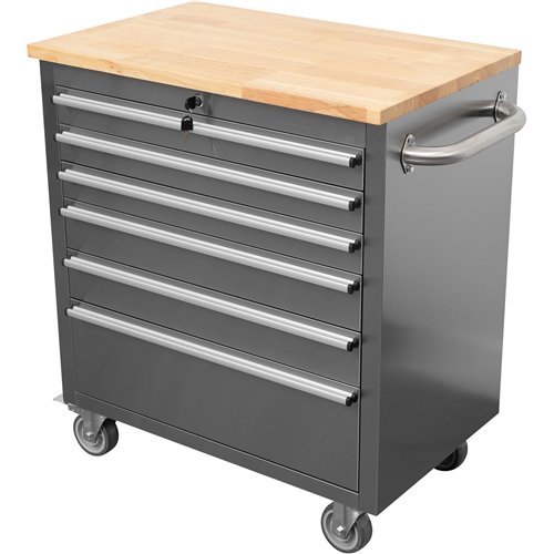 Heavy Duty 30&quot Stainless Steel Rolling Tool Chest with Wooden Worktop 6 Drawers 835x485x877mm Silver | Stalwart DA-YZM130