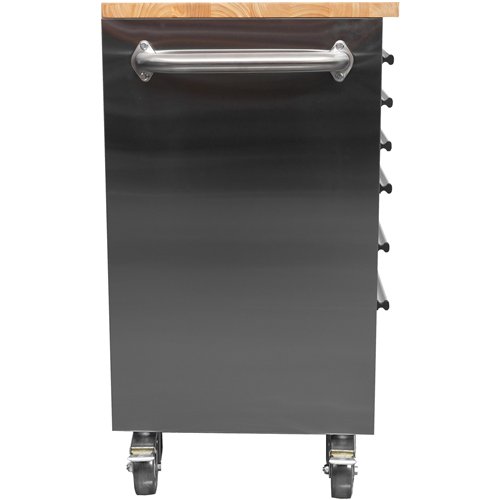 Heavy Duty 30&quot Stainless Steel Rolling Tool Chest with Wooden Worktop 6 Drawers 835x485x877mm Silver | Stalwart DA-YZM130