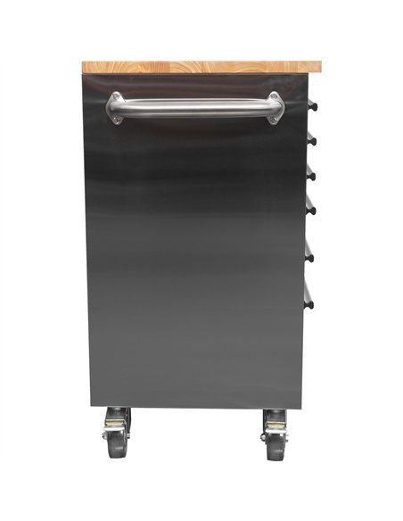 Heavy Duty 30&quot Stainless Steel Rolling Tool Chest with Wooden Worktop 6 Drawers 835x485x877mm Silver | Stalwart DA-YZM130