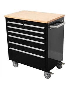Heavy Duty 30&quot Steel Rolling Tool Chest with Wooden Worktop 6 Drawers 835x485x877mm Black | Stalwart DA-YZM132