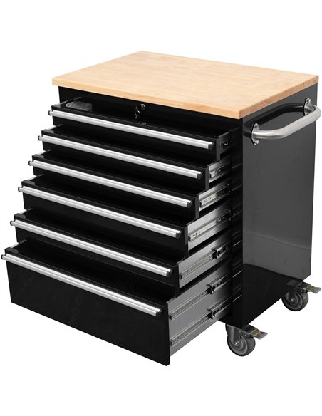 Heavy Duty 30&quot Steel Rolling Tool Chest with Wooden Worktop 6 Drawers 835x485x877mm Black | Stalwart DA-YZM132