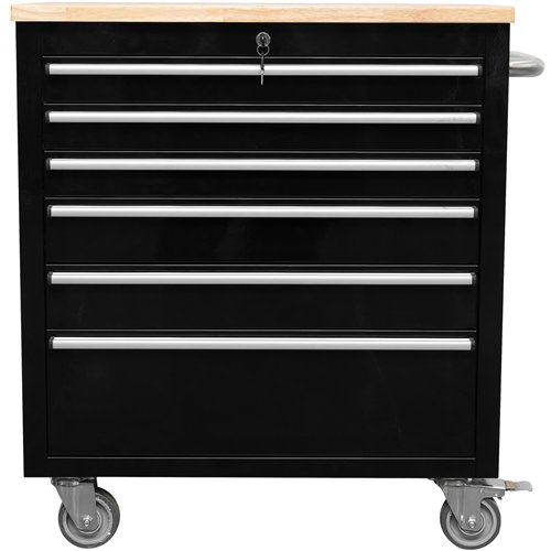 Heavy Duty 30&quot Steel Rolling Tool Chest with Wooden Worktop 6 Drawers 835x485x877mm Black | Stalwart DA-YZM132