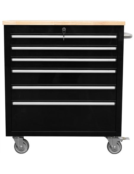 Heavy Duty 30&quot Steel Rolling Tool Chest with Wooden Worktop 6 Drawers 835x485x877mm Black | Stalwart DA-YZM132