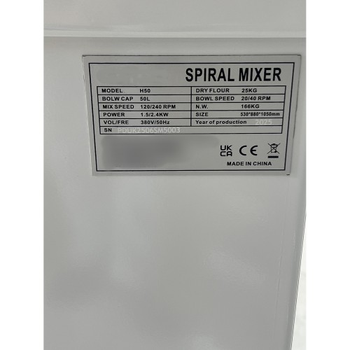 Professional Spiral Mixer 50L 2-Speed...