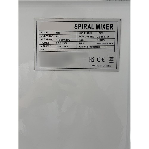 Professional Spiral Mixer 40L 2-Speed...