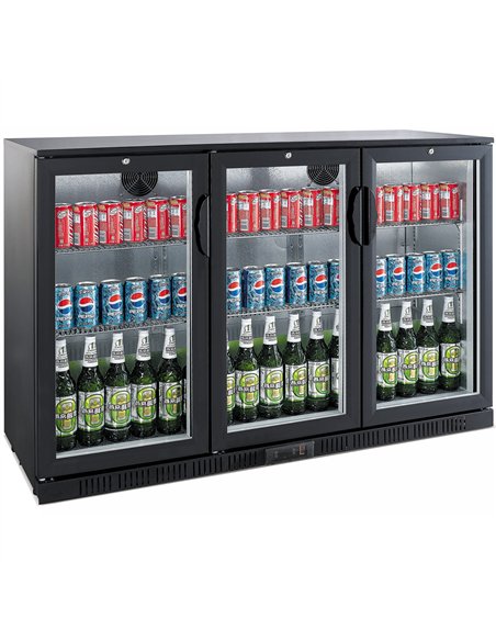 Back bar cooler 3 hinged doors 312 litres Black | Stalwart DA-BC03PP