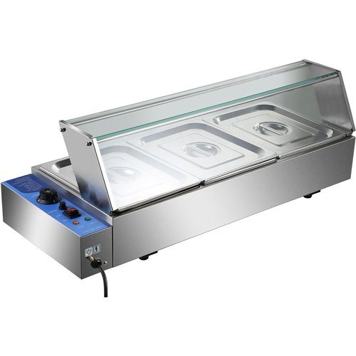 Commercial Bain Marie with Glass top sneeze guard 3xGN1/2 | Stalwart DA-HBM23