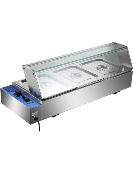 Commercial Bain Marie with Glass top sneeze guard 3xGN1/2 | Stalwart DA-HBM23