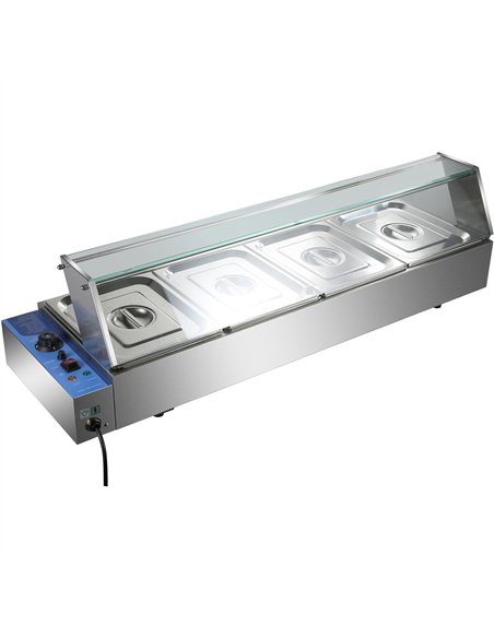 Commercial Bain Marie with Glass top sneeze guard 4xGN1/2 | Stalwart DA-HBM24
