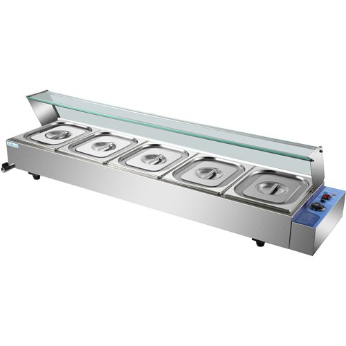 Commercial Bain Marie with Glass top sneeze guard 5xGN1/2 | Stalwart DA-HBM25