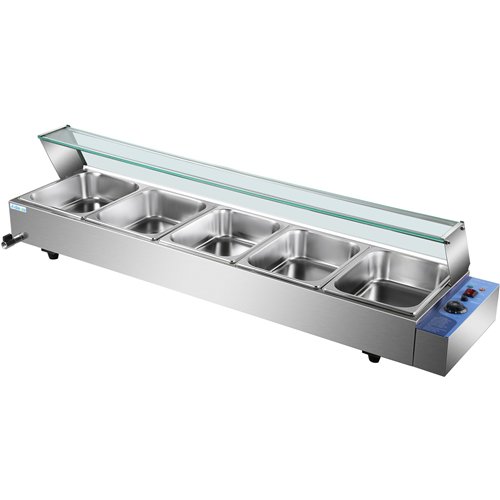 Commercial Bain Marie with Glass top sneeze guard 5xGN1/2 | Stalwart DA-HBM25