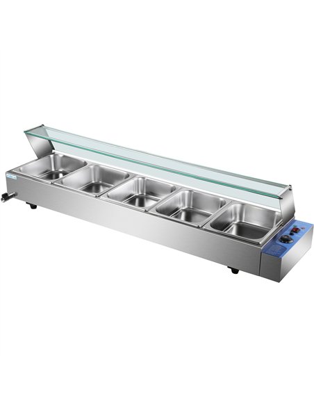 Commercial Bain Marie with Glass top sneeze guard 5xGN1/2 | Stalwart DA-HBM25