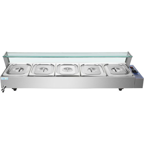 Commercial Bain Marie with Glass top sneeze guard 5xGN1/2 | Stalwart DA-HBM25