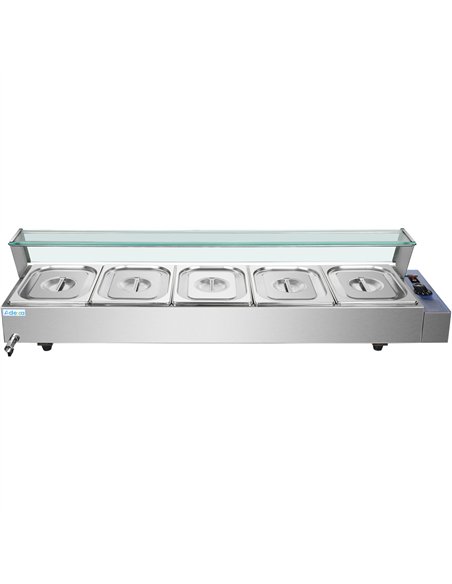 Commercial Bain Marie with Glass top sneeze guard 5xGN1/2 | Stalwart DA-HBM25