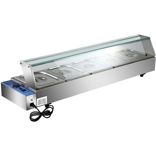 Commercial Bain Marie with Glass top sneeze guard 5xGN1/2 | Stalwart DA-HBM25